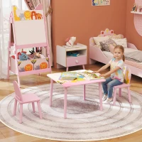 Qaba Kids Table and Chair Set, Toddler Table and 2 Chairs Set for Art, Craft, Reading, Learning, Pink(m-1)
