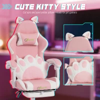 HOMCOM Cute Gaming Chair with Cat Ears, Gamer Computer Chair with Lumbar Support, Footrest, Headrest, Faux Leather, Pink(m-4)