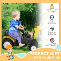 Aosom Ride on Tractor for Kids, Pedal Excavator Ride on Toy with Controllable Front Bucket for 3 Years Old, Yellow(m-4)