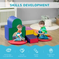 Qaba 7-piece Soft Play, Foam Climbing Blocks for Toddlers, Kids' Educational Climbing Crawling Toys, Kids Foam Play Set Stairs and Ramp, Multicolored(m-5)