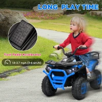 Qaba Kids ATV, 12V Battery Powered Electric Ride on Toy w/ Spring Suspension, Storage Basket, High & Low Speed, Blue(m-6)