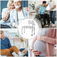 HOMCOM 6-Level Adjustable Bath and Shower Transfer Bench Aluminum Chair with Non-Slip Feet, Armrest & Backrest White(m-6)