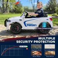 Qaba Licensed Dodge Ride On Police Car for Kids with 2 Seater, Remote, Suspension, Flashing Lights, Siren for Ages 3-6, White(m-7)