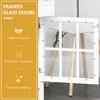 HOMCOM Rolling Kitchen Island with Storage, Kitchen Cart with Solid Wood Top, Glass Door Cabinet, Adjustable Shelf, Towel Rack, 2 Drawers for Dining Room, White(m-8)