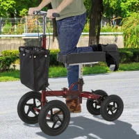 HOMCOM Knee Scooter for Foot Injuries in Adults with Basket Storage, Portable Folding Knee Walker Mobility Scooter for Medical Rehabilitation & Injuries, Red(m-2)