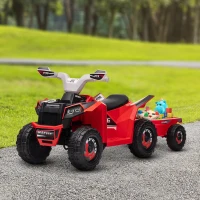 Aosom 6V Electric Toy Car with Back Trailer, Forward Backward, Wear-Resistant Wheels for Ages 18-36 Months, Red(m-10)