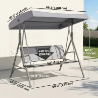 Outsunny 3-Seater Swing Chair Covered Garden Hammock A-Frame Outdoor Porch Glider Sling Seat with Adjustable Canopy Cover, Grey(m-3)