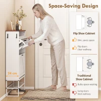 HOMCOM Narrow Shoe Storage Cabinet with 2 Flip Drawers, Slim Shoe Cabinet for 15-20 Pairs, White Wood Grain(m-4)