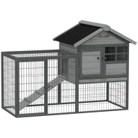 PawHut Rabbit Hutch Outdoor, 48"L Large Wooden Bunny Cage with Run, Grey(m-13)