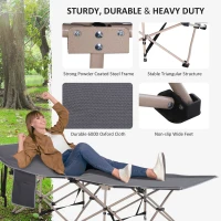 Outsunny Folding Camping Cot for Adults with Carry Bag, Side Pocket, Outdoor Portable Sleeping Bed for Travel Camp Vocation, Grey(m-5)