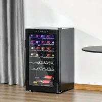 HOMCOM 33 Bottle Wine Cooler, Mini Beverage Fridge, Freestanding Wine Cellar with Digital Temperature Control, 6 Removable Shelves, Glass Door, Alarm Function and LED Lighting, Black(m-23)