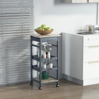 HOMCOM Mobile Kitchen Cart, Rolling Kitchen Island with Storage, Utility Cart with Wire Fruit Baskets, Trays and Drawer, Gray(m-1)