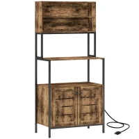 HOMCOM Baker's Rack with Power Outlet and Storage Shelves, Microwave Stand with Louvred Door Cabinets, Rustic Brown(m-1)