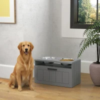 PawHut Elevated Dog Bowls, Large Breed Raised Dogs Bowl Stand with 2 Stainless Steel Bowls, Storage Drawer and Slow Feeder Mat(m-10)