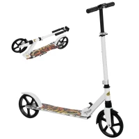 Qaba Kick Scooter for Kids Ages 6-12 with Adjustable Height, Rear-Fender Brake, 200mm Big Wheel, Foldable Design, White(m-9)