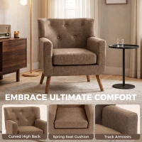 HOMCOM PU Leather Accent Chair, Mid Century Modern Armchair with Spring Seat Cushion, Tufted Back, Wood Legs, Brown(m-5)