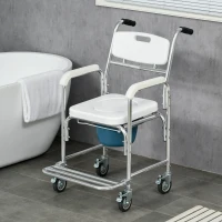 HOMCOM 3-in-1 Shower Commode Wheelchair, FSA/HSA Eligible Transport Beside Commode Chair, Waterproof Rolling Over Toilet Chair 330 lbs. Weight Capacity with Padded Seat, White(m-2)