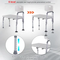HOMCOM 6-Level Adjustable Bath and Shower Transfer Bench Aluminum Chair with Non-Slip Feet, Armrest & Backrest White(m-4)