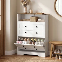 HOMCOM Shoe Cabinet with 2 Flip Drawers, Narrow Shoe Storage Cabinet, White(m-1)
