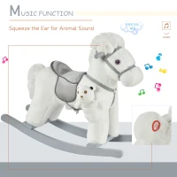 Qaba Kids Rocking Horse with Bear Toy, Plush Animal Rocker with Fun Realistic Sounds for Toddler 18-36 Months, White(m-6)