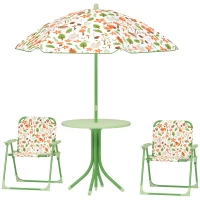 Qaba Kids Picnic Table and Chair Set, Outdoor Activity Table with Foldable Chairs, Removable Umbrella for Backyard, Green(m-1)