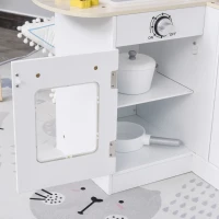 Qaba Corner Kids Kitchen Playset, Wooden Pretend Toy Kitchen Set with Drinking Fountain, Microwave, Fridge and Accessories, Pretend Play Kitchen for 3+ Years, White(m-9)