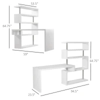 HOMCOM 94" 5 Tier L-Shaped Computer Desk Rotating Writing Table Corner Desk with Display Shelves and Stainless Steel Frame, White(m-3)