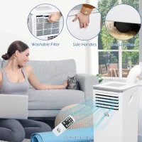 HOMCOM 8000 BTU Portable Air Conditioner for Rooms Uo to 344 Sq.Ft., 4-in-1 Mobile AC Unit with Dehumidifier, Cooling Fan, Sleep Mode, Remote, 24H Timer, Window Installation Kit, White(m-8)