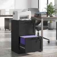 HOMCOM Vertical Filing Cabinet with 2 Drawers, Lock, File Cabinet for Home Office, A4 and Letter Size Files, Black(m-1)