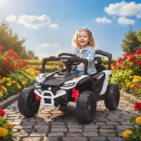 Qaba 12V Kids Ride On Truck, Battery Powered Electric UTV Vehicle with Rear Suspension, Remote Control for 3-5 Years, White(m-2)