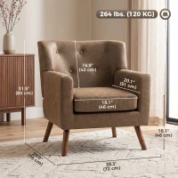 HOMCOM PU Leather Accent Chair, Mid Century Modern Armchair with Spring Seat Cushion, Tufted Back, Wood Legs, Brown(m-3)