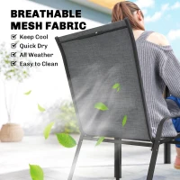 Outsunny Outdoor Dining Set for 6, Faux Wood Metal Patio Table and Mesh Stackable Chairs with Umbrella Hole, Mixed Grey(m-7)