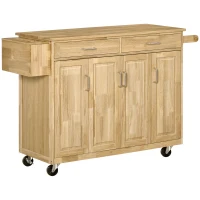 HOMCOM Kitchen Island on Wheels, Natural Hardwood Kitchen Cart with Drawers, Storage Cabinets, and Tool Caddy, Microwave Cart for Dining Room, 54 Inches Wide(m-1)