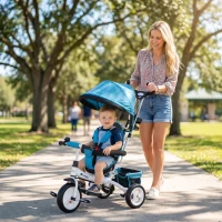Qaba 6 in 1 Toddler Tricycle Stroller with Basket, Canopy, 5-point Safety Harness, for 12-60 Months, Blue(m-1)