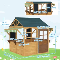 Qaba Wooden Foldable Outdoor Playhouse for Kids Ages 3-8, Snack Bars, Working Door, Rain Covers, Blackboards, Brown(m-3)