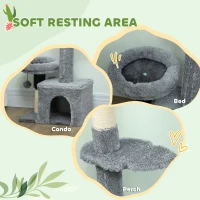 PawHut Floor to Ceiling Cat Tree, 4 Tiers Tall Kitty Climbing Tower with Scratching Post, Adjustable Height 87-100"(m-7)