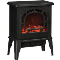 HOMCOM 18" Electric Fireplace Stove, Freestanding Fireplace Heater with Realistic LED Flame, Adjustable Temperature, Overheat Protection, 750W/1500W, Black(m-1)