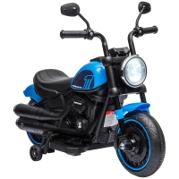Aosom 6V Kids Motorcycle w/ Training Wheels, Single-Button Start, Blue(m-1)