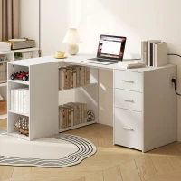 HOMCOM L Shaped Desk, 55" Corner Computer Desk with Power Outlets, File Drawer, 2 Drawers, Adjustable Shelves, White(m-1)