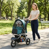 PawHut Dog Stroller, Foldable Dog Stroller with 12" Rubber Wheels for Small Dogs, Up to 22 LBS, Dark Green(m-10)
