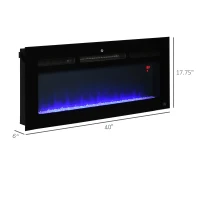 HOMCOM 40" 1500W Recessed and Wall Mounted Electric Fireplace Inserts with Remote, Adjustable Flame Color and Brightness, Cryolite-Effect Rocks, Black(m-3)