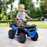 Qaba Kids ATV, 12V Battery Powered Electric Ride on Toy w/ Spring Suspension, Storage Basket, High & Low Speed, Blue(m-8)