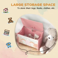 Qaba Toy Box with Lid and Kids Easel with Paper Roll, Blackboard, Whiteboard, Cute Fox Design, for Ages 3-8 Years, Pink(m-9)