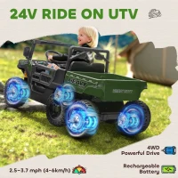 Qaba 24V 4WD Kids Ride On Car with 6 Wheels, Electric Ride On Car with Dump Bed, Remote for 3-6 Years, Green(m-4)