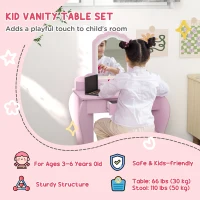 Qaba Makeup Vanity with Mirror and Stool, Cloud Design, Drawer, Storage Boxes, for 3-6 Years Old, Pink(m-4)