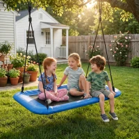 Qaba Nest Swing Adjustable Ropes Tree Straps Basket Swing for Kids, 58" x 30", 660 lbs Capacity for Indoor Outdoor, Blue(m-8)