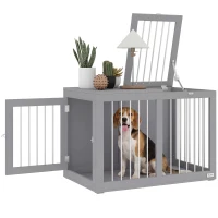 PawHut 31.5" Dog Crate Furniture with Double Doors, for Medium Dogs, Grey(m-9)