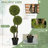 HOMCOM 45.3" Artificial Ball Boxwood Topiary Tree Fake Plant in Pot for Indoor Outdoor Living Room Decoration Green(m-4)