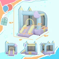 Qaba Inflatable Bounce House with Air Blower, Slide, Stakes, Repair Patches, Storage Bag, for Kids Ages 3-8, 98" x 65" x 79"(m-5)