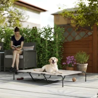 PawHut Elevated Dog Bed, Outdoor Dog Cot, Raised Dog Bed for Large Dogs with Breathable Mesh, Beige(m-1)